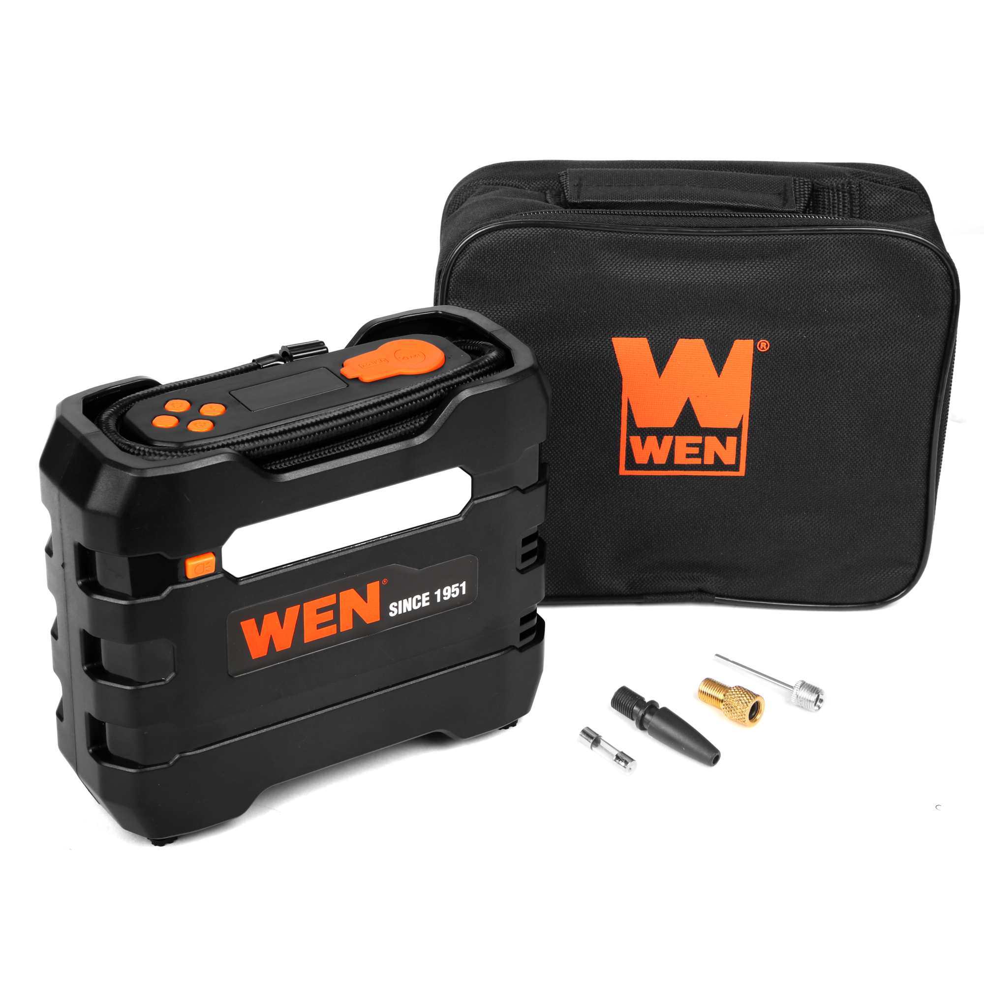 WEN Portable Air Compressor - 12V, 90 PSI, 0.8 CFM, LED Light, Digital Gauge, Model# AA2225
